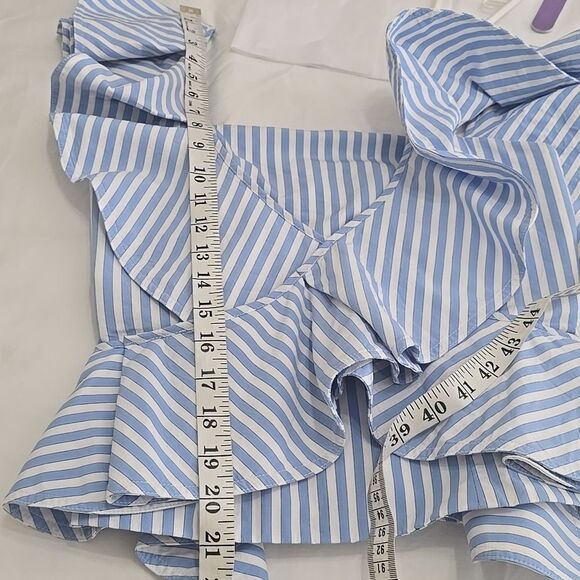 Petersyn striped. Crossover  ruffle cotton top. S - Picture 6 of 10